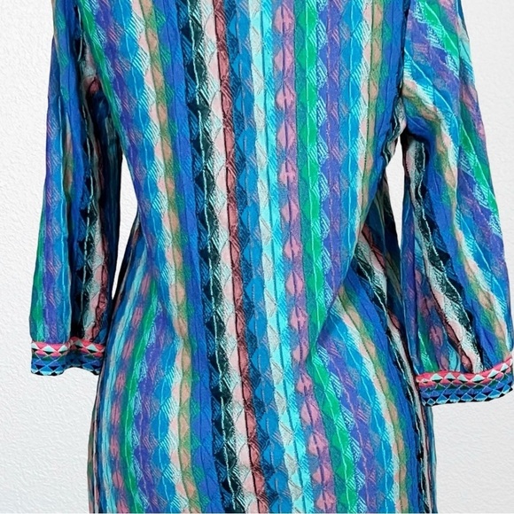 Embroidered Knit Stretch Hippie Beach Vacay Boho Festival Tunic Blue Multi - Picture 6 of 10